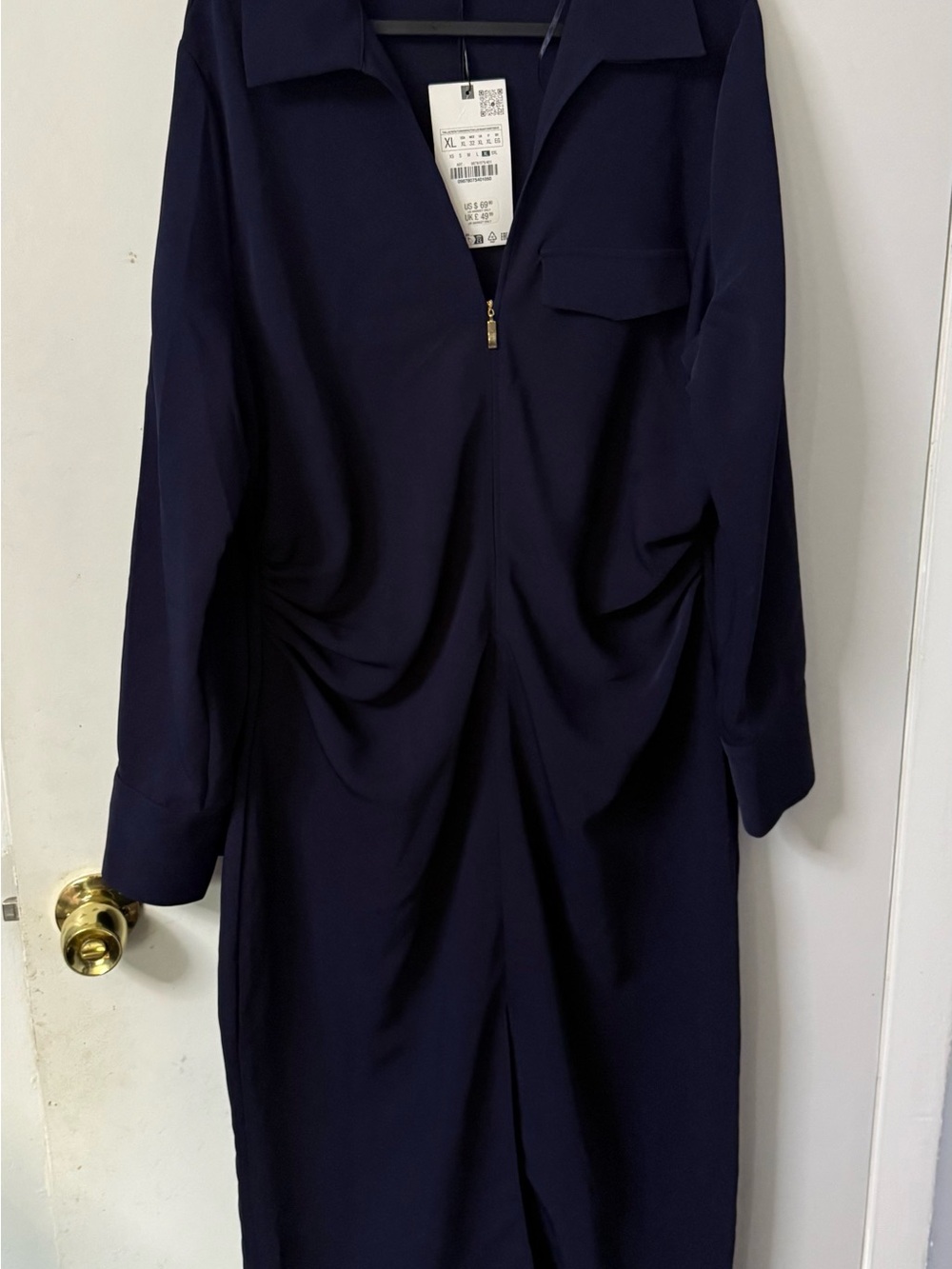 Zara Navy Collared Zip-Front Dress